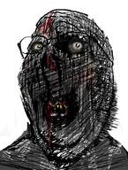 beard black black_skin blood body_horror burned burnt decay glasses gore gray grey horror laceration open_mouth red rotting scribble soyjak stubble teeth tornjak variant:gapejak withered yellow_eyes yellow_sclera yellow_teeth zombie // 606x800 // 400.2KB