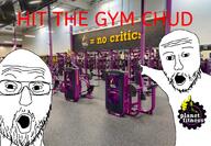 2soyjaks arm glasses gym hand looking_at_you motivational mustache open_mouth planet_fitness pointing soyjak stubble variant:two_pointing_soyjaks // 1043x720 // 1.1MB