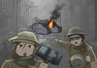 anime clothes grenade hat helmet holding_object military mine open_mouth pointing soy_parody tranny variant:two_pointing_soyjaks world_war_1 // 2000x1414 // 1.3MB