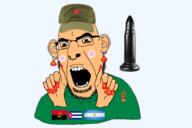 angola angry argentina blush brown_eyes clothes communism cuba dildo ear earring fidel_castro flag glasses hammer_and_sickle hat military missile nose_piercing nose_ring open_mouth painted_nails queen_of_spades soviet_union soyjak stubble subvariant:slutson variant:cobson // 1800x1200 // 452.1KB