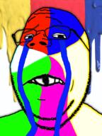 colorful crying deformed distorted eyelids frown glasses paint sad soyjak stubble subvariant:wholesome_soyjak variant:gapejak // 600x800 // 337.8KB