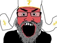 angry beard christianity clothes cross glasses grey_hair hat open_mouth orthodox_church red_face red_skin soyjak subvariant:science_lover tiara variant:markiplier_soyjak // 581x436 // 30.6KB