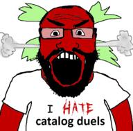 4chan angry anime arm balding beard catalog catalog_duel clothes fume glasses hair i_hate open_mouth red red_skin soyduel soyjak subvariant:science_lover text tshirt yotsoyba // 800x789 // 204.1KB