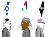big_brain brown_skin closed_mouth clothes country flag:israel flag:palestine glasses hat jewish_nose judaism keffiyeh kippah looking_to_the_left meme neutral open_mouth side_profile small_brain smile sonnenrad soyjak star_of_david stubble subvariant:sideplier variant:markiplier_soyjak // 2345x1787 // 1.6MB