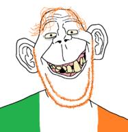 bags_under_eyes celtic flag:ireland ginger hair ireland open_mouth orange_stubble smile soyjak stubble teeth tired variant:britson yellow_teeth // 776x798 // 32.3KB