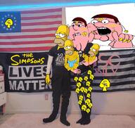 angry baby biting_lip black_lives_matter brown_hair cartoon clothes family_guy fat flag hair hand holding_object homer_simpson irl kris_kane open_mouth painted_nails peter_griffin soy_parody spade subvariant:hornyson tattoo text the_simpsons tshirt united_states variant:cobson white_skin yellow yellow_skin // 1075x1019 // 936.4KB