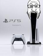 gaming_console glasses open_mouth playstation sony soyjak stubble text variant:markiplier_soyjak video_game // 518x673 // 158.6KB