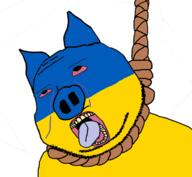 animal bloodshot_eyes country crying ear flag hanging open_mouth pig rope soyjak stubble subvariant:massjak suicide tongue ukraine variant:wholesome_soyjak yellow_teeth // 757x696 // 143.8KB