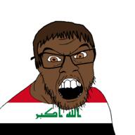 arabic_text brown_eyes brown_hair brown_skin clothes country flag glasses hair iraq open_mouth soyjak stubble variant:feraljak // 1500x1500 // 38.9KB