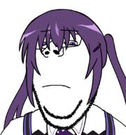 anime closed_mouth clothes frown glasses gochiusa hair purple_eyes purple_hair soyjak stubble subvariant:wholesome_soyjak tedeza_rize variant:gapejak // 807x860 // 194.7KB