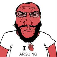 argument arm balding beard closed_mouth clothes glasses hair heart i_love punisher_face red_skin soyjak subvariant:science_lover text tshirt variant:markiplier_soyjak // 400x403 // 62.5KB