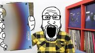 anthony_fantano clothes glasses hand holding_object irl_background open_mouth ridge_wallet soyjak stubble variant:markiplier_soyjak wallet yellow_shirt youtube youtuber // 1469x828 // 1.5MB