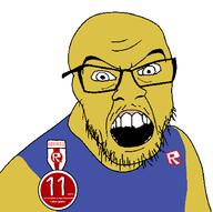 angry badge clothes glasses mustache oldfag open_mouth roblox soyjak stubble text variant:feraljak video_game yellow_skin // 1344x1340 // 91.9KB