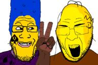 2soyjaks are_you_soying_what_im_soying bbc beehive blakeed blue_hair clothes ear female glasses hair homer_simpson looking_at_each_other marge_moment marge_simpson queen_of_spades smirk soyjak stubble subvariant:wholesome_soyjak the_simpsons tv_(4chan) variant:gapejak variant:markiplier_soyjak yellow // 1200x800 // 411.2KB