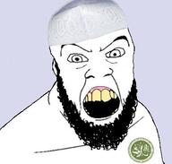 arabic_text beard ear islam looking_at_you muhammad open_mouth soyjak taqiyah variant:feraljak yellow_teeth // 398x379 // 101.7KB