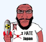 angry anime arm balding beard bomb clothes cross hand i_hate japan nuclear red_skin subvariant:science_lover text tshirt variant:markiplier_soyjak // 1017x935 // 468.5KB