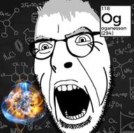 angry chemistry element glasses grey_hair hair oganesson old open_mouth soyjak stubble variant:cobson wrinkles yuri_oganessian // 976x966 // 442.2KB