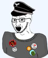 badge based ben_shapiro bitcoin clothes communism frog glasses hammer_and_sickle hat heart i_love open_mouth pepe redpill soyjak stubble variant:soyak // 786x952 // 314.2KB