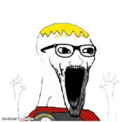 animated arm badge clothes glasses hair hand hands_up nate open_mouth poyopoyo soyjak soyjak_party stubble transparent variant:wewjak yellow_hair // 400x369 // 392.6KB