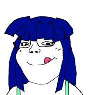 anime blue_hair blush child clothes female femjak furude_rika glasses hair hair_ribbon higurashi licking_lips loli sleeveless_shirt smile soyjak tongue variant:soylita // 813x861 // 47.6KB