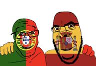 2soyjaks brown_eyes country europe flag flag:portugal flag:spain hugging portugal smile spain variant:cobson variant:feraljak // 1041x708 // 179.0KB