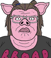 acne angry brown_hair closed_mouth clothes ear fat female glasses hohol pig pink_skin serious snout soyjak variant:seriousjak // 1242x1421 // 913.0KB