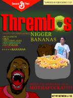 2soyjaks banana beard black_skin bowl cereal clothes ear food glowing nigger open_mouth red_lips smile terry_davis text thrembos tongue variant:impish_soyak_ears variant:nigjak variant:unknown yellow_eyes yellow_teeth // 601x800 // 160.7KB