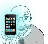 2007 apple_(company) blue_lights clothes glasses glowing hand holding_object holding_phone iphone open_mouth perro_hold phone soyjak stubble tshirt variant:el_perro_rabioso // 430x400 // 114.6KB