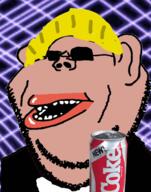 amerimutt animated brown_skin can clothes coca_cola coke drink ear glasses hair holding_object max_headroom mutt new_coke open_mouth soda soyjak stubble suit sunglasses vaporwave variant:impish_soyak_ears yellow_hair // 494x629 // 6.5MB
