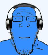 animated blue blue_skin closed_eyes closed_mouth glasses headphones smile soyjak stubble variant:markiplier_soyjak // 500x565 // 336.5KB