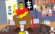 animal arm art bong boot buck_teeth cat china chinese_text clothes communism controller cultist discord female finger flag grand_theft_auto grand_theft_auto_v hand holding_hammer holding_object holding_poop jimmy_de_santa leg lifeweb mao_zedong persona plastic_bottle poop poster propaganda subvariant:chudjak_front subvariant:nucob swastika variant:chudjak variant:cobson variant:gapejak veiny_eyes water water_bottle yellow_skin // 3480x2160 // 3.7MB