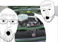 2soyjaks arm car glasses hand irl_background open_mouth pointing repair soyjak stubble variant:two_pointing_soyjaks // 1431x1031 // 658.2KB