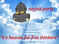 cloud fire_hydrant glasses heaven sky smile soot soot_colors soyjak soyjak_party stairs text variant:wholesome_soyjak // 1600x1200 // 1.4MB