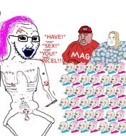 anger_mark arm baby blood confederate glasses hair hand knife leg maga makeup nordic_chad open_mouth penis soyjak stubble text trad_wife tranny variant:classic_soyjak variant:wojak wojak // 2000x2174 // 410.2KB