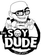 arm bald beard bottle closed_mouth clothes ear glasses hand holding_object smug soy soydude soyjak stubble text theporndude tshirt variant:unknown // 932x1256 // 28.2KB
