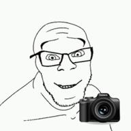 camera glasses grin holding_object smile soyjak stubble variant:feraljak // 255x255 // 34.4KB