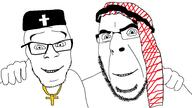 2soyjaks arab arabic_text christianity closed_mouth clothes friendship glasses hat islam keffiyeh orthodox smile soyjak stubble variant:cobson variant:feraljak // 1920x1080 // 224.6KB