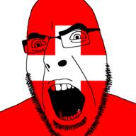 angry country cross flag glasses open_mouth soyjak stubble switzerland variant:cobson // 721x720 // 11.3KB