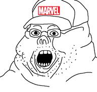 clothes cruelty_squad fat glasses handler hat marvel open_mouth soyjak stubble text variant:unknown // 600x571 // 16.6KB