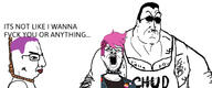 2soyjaks chud closed_mouth clothes communism flag gigachud glasses hair hammer_and_sickle hanging lipstick open_mouth pink_hair purple_hair rope side_profile soyjak stubble suicide tattoo text variant:a24_slowburn_soyjak variant:chudjak // 2048x857 // 252.2KB