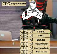 angry apple_(company) ceo chair closed_mouth crossed_arms elon_musk food foot frown fruit full_body gamer_chair glasses laptop pile pineapple sitting stubble tesla text the_boring_company twitter variant:gapejak // 1170x1095 // 155.3KB