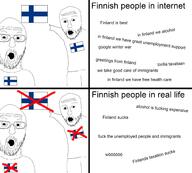 4soyjaks country finland flag full_body glasses open_mouth pointing stubble variant:two_pointing_soyjaks wordswordswords // 2967x2671 // 420.7KB