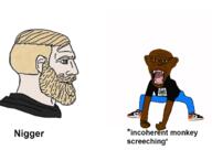 angry animated arm black_lives_matter black_skin clothes ear fangs full_body glasses hand leg nigger nordic_chad open_mouth text tongue variant:monkeyjak // 1384x978 // 302.5KB