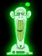 antenna cia clenched_teeth ear glasses glowie glowing green green_eyes reddit robot soyjak stretched_mouth stubble text thrembo thrembometer variant:markiplier_soyjak yellow_teeth // 1150x1533 // 845.7KB