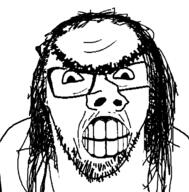 angry clenched_teeth glasses hair long_hair merge mustache one_eyebrow soyjak stubble variant:feraljak // 1098x1114 // 54.4KB