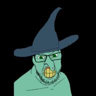 angry clenched_teeth clothes glasses green green_eyes green_skin halloween hat large_nose mustache soyjak stubble variant:feraljak witch wizard_hat yellow_teeth // 1400x1400 // 32.5KB