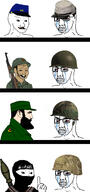 4soyjaks angry beard bloodshot_eyes civil_war clenched_teeth closed_mouth clothes confederate crying cuba fidel_castro glasses gun hat helmet mustache soyjak taliban terrorist union variant:chudjak variant:wojak vietnam vietnam_war vietnamese // 1920x4096 // 1.9MB