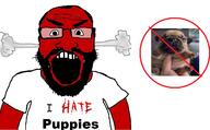 animal arm balding beard clothes dog fume glasses hair i_hate open_mouth puppy red_skin soyjak subvariant:science_lover text tshirt variant:markiplier_soyjak // 1280x790 // 385.5KB