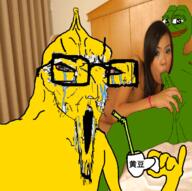 angry arm asian bloodshot_eyes blowjob brainlet china crying cup distorted drinking_straw female frog glasses green_skin hand holding_object irl irl_background leg mug nipple nsfw open_mouth penis pepe small_brain smile soyjak stubble testicles variant:classic_soyjak yellow_skin // 786x782 // 543.7KB