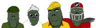 4soyjaks closed_mouth clothes construction_worker glasses green_skin grey_hair hair hard_hat helmet plants_vs_zombies smile solider soyjak stubble variant:bernd variant:cobson variant:feraljak variant:markiplier_soyjak video_game zombie // 2888x863 // 83.7KB